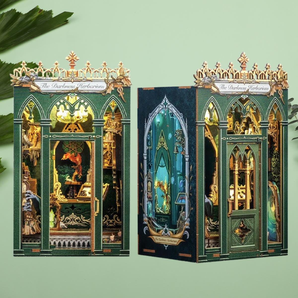The Mysterious book nook | Décoration d’étagère The Darkness Herbarium | Puzzle miniature 3D en bois à assembler soi-même | Cadeau parfait en tant que serre-livres.