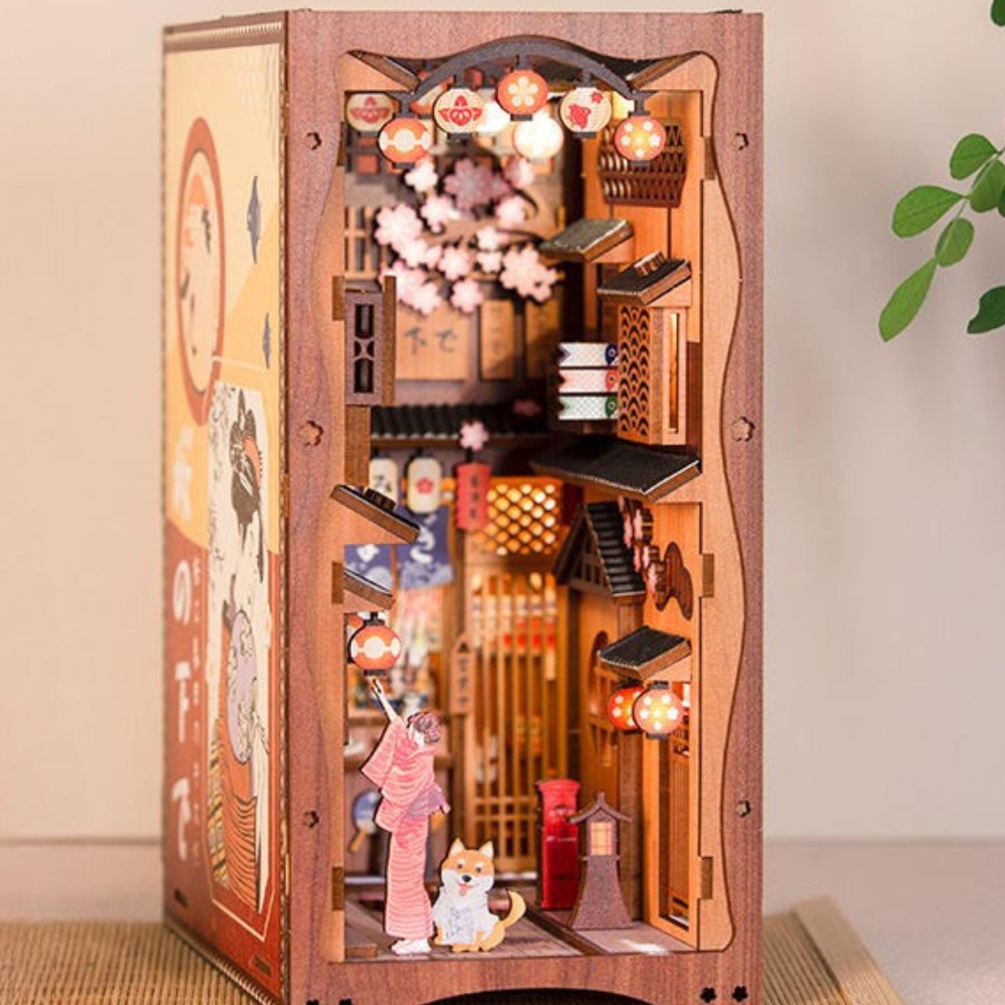 Beneath the Sakura Blossoms Book nook | Under the sakura Tree Bookshelf decoration | 3D DIY Wooden Puzzle Miniature| Perfect book ends gift.
