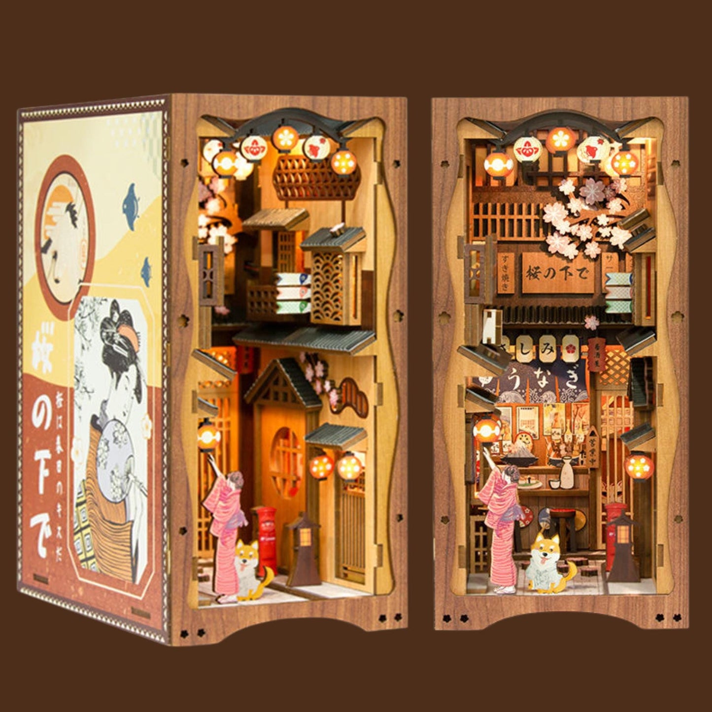 Beneath the Sakura Blossoms Book nook | Under the sakura Tree Bookshelf decoration | 3D DIY Wooden Puzzle Miniature | Cadeau parfait pour serre-livres.