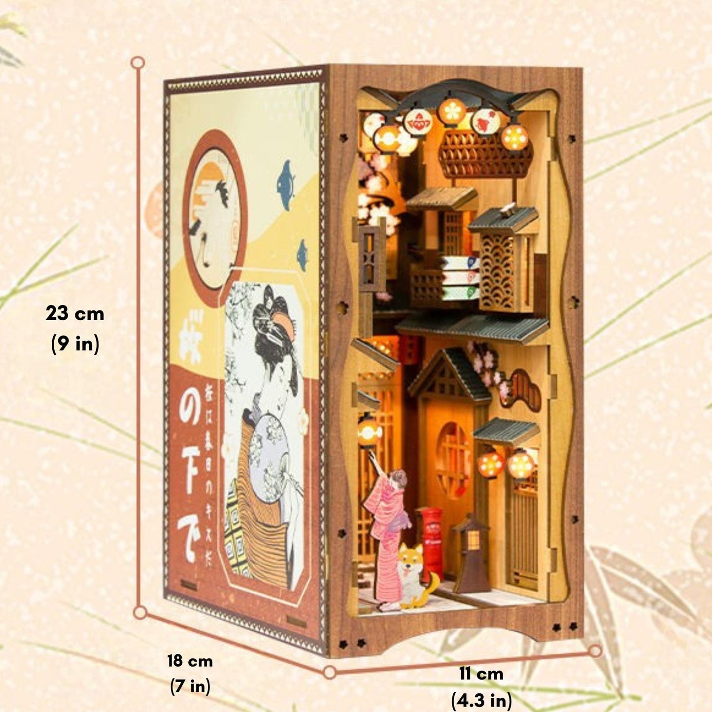 Beneath the Sakura Blossoms Book nook | Under the sakura Tree Bookshelf decoration | 3D DIY Wooden Puzzle Miniature | Cadeau parfait pour serre-livres.