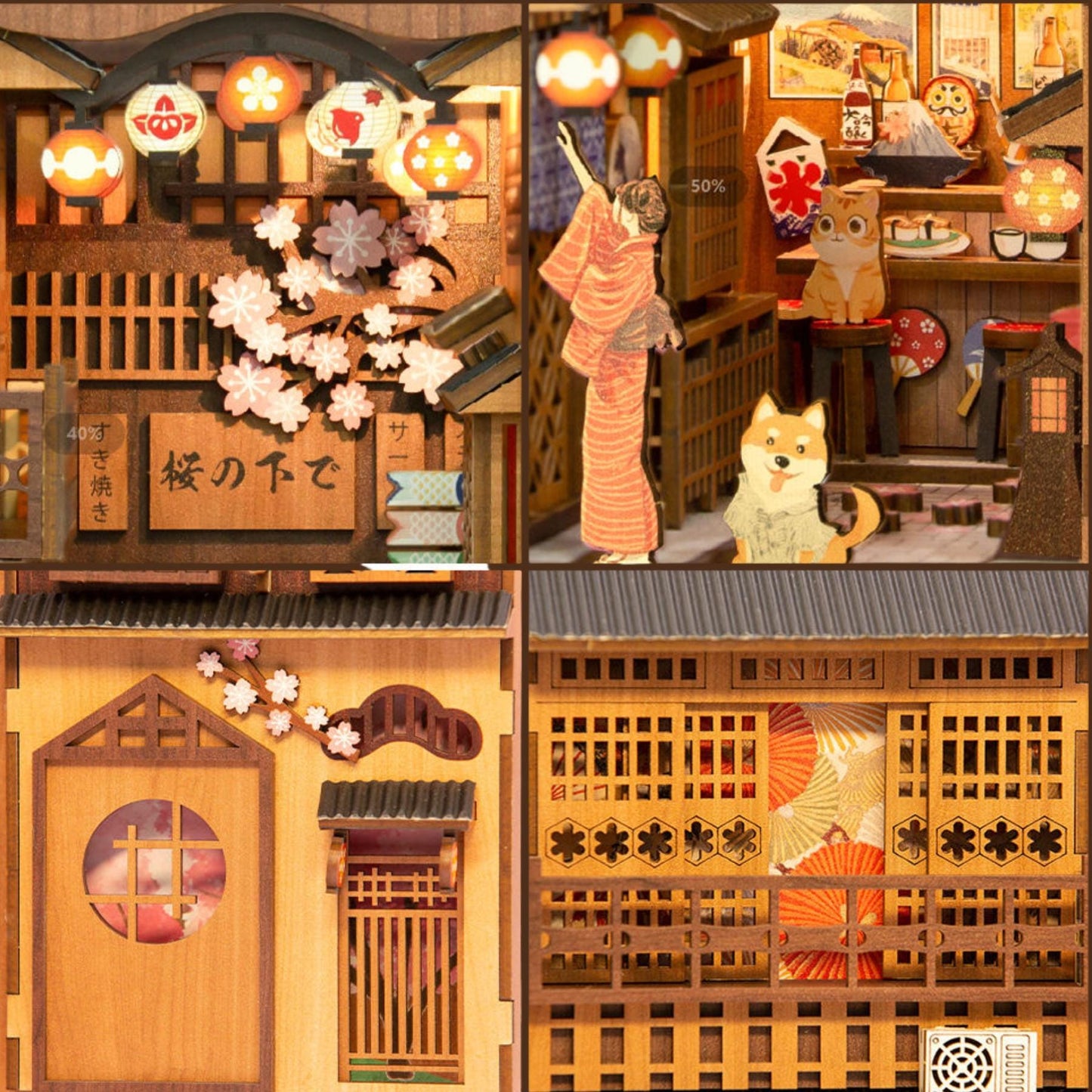 Beneath the Sakura Blossoms Book nook | Under the sakura Tree Bookshelf decoration | 3D DIY Wooden Puzzle Miniature | Cadeau parfait pour serre-livres.