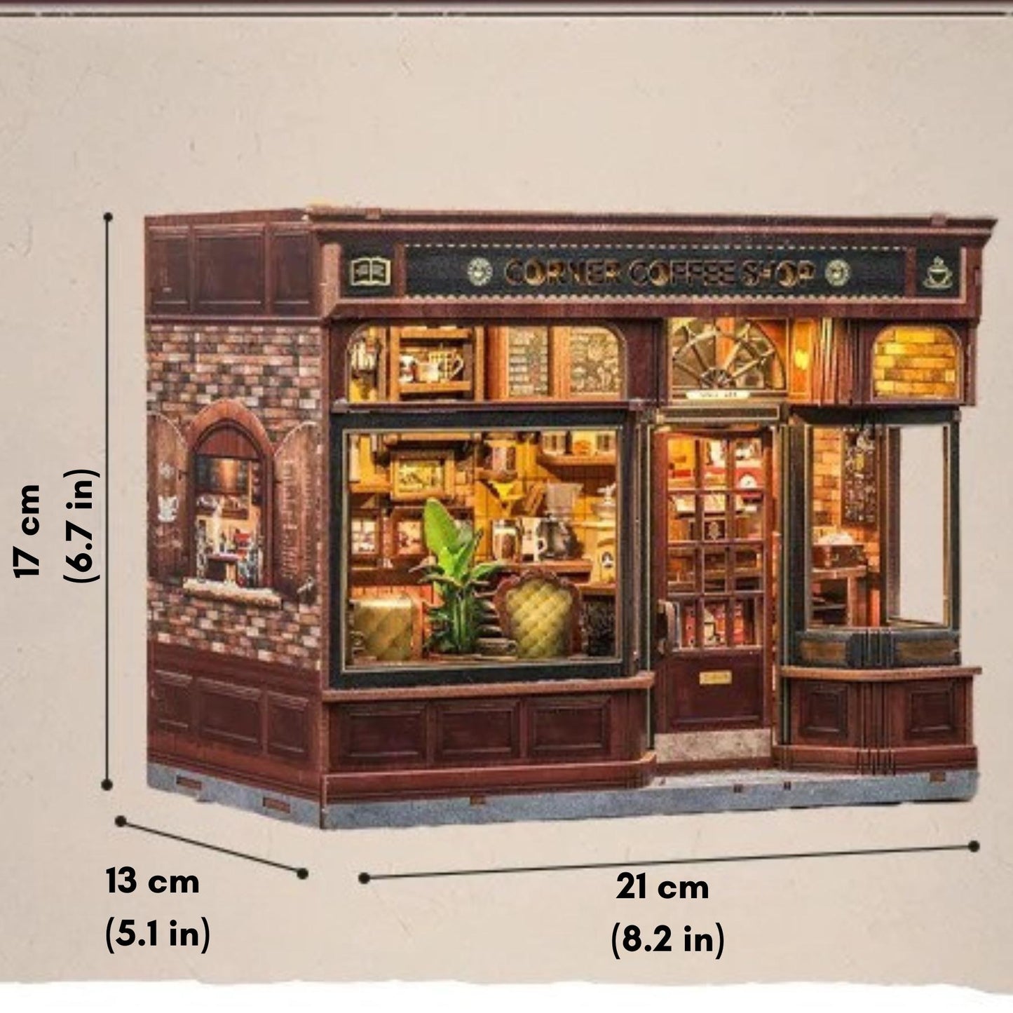 The Coffee Shop book nook – Décoration d'étagère coin café – Puzzle miniature en bois 3D à assembler soi-même – Cadeau parfait en guise de serre-livres