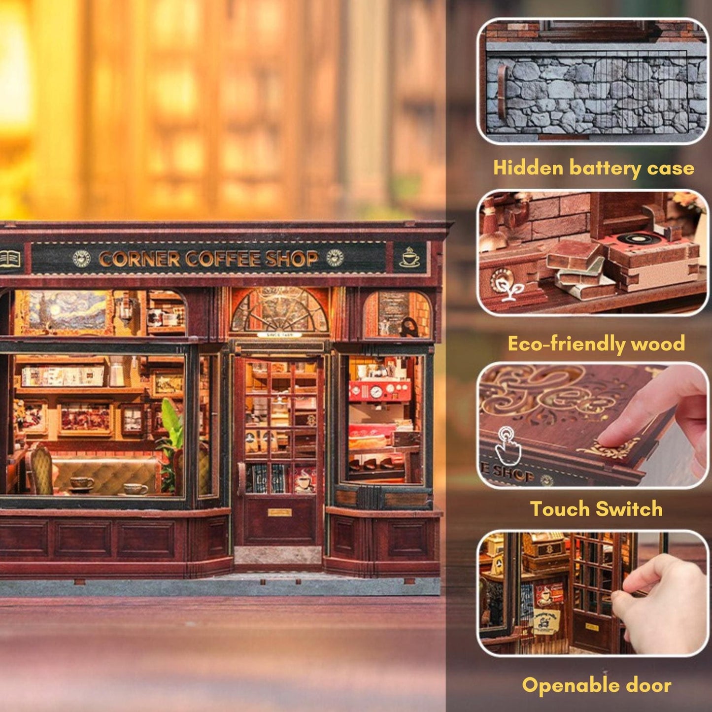 The Coffee Shop book nook – Décoration d'étagère coin café – Puzzle miniature en bois 3D à assembler soi-même – Cadeau parfait en guise de serre-livres