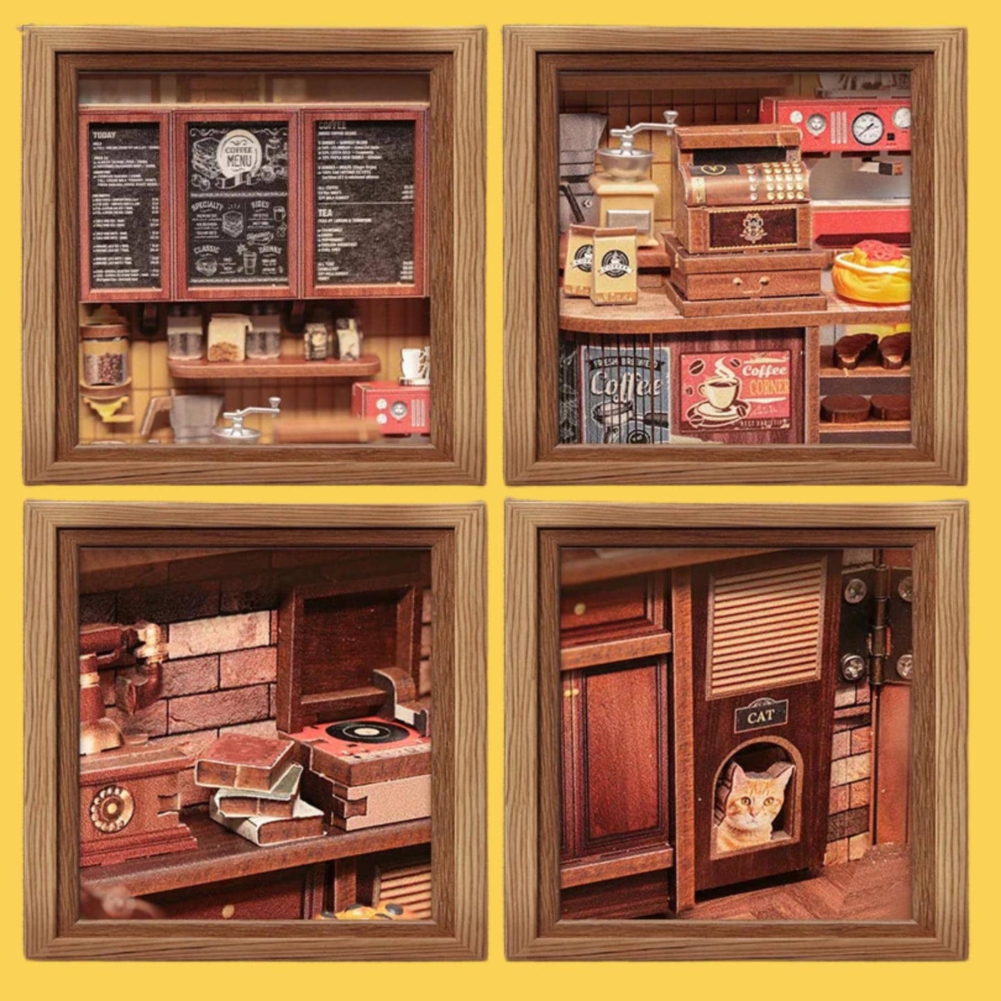 The Coffee Shop book nook – Décoration d'étagère coin café – Puzzle miniature en bois 3D à assembler soi-même – Cadeau parfait en guise de serre-livres