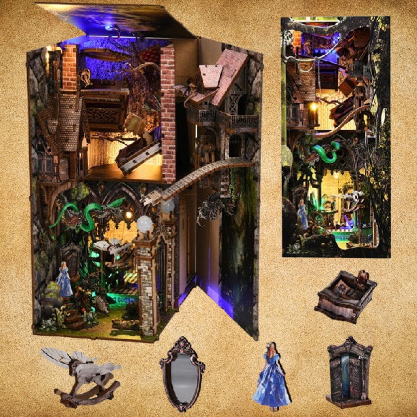 Alice in Wonderland Book Nook: 3D DIY Wooden Bookshelf Insert