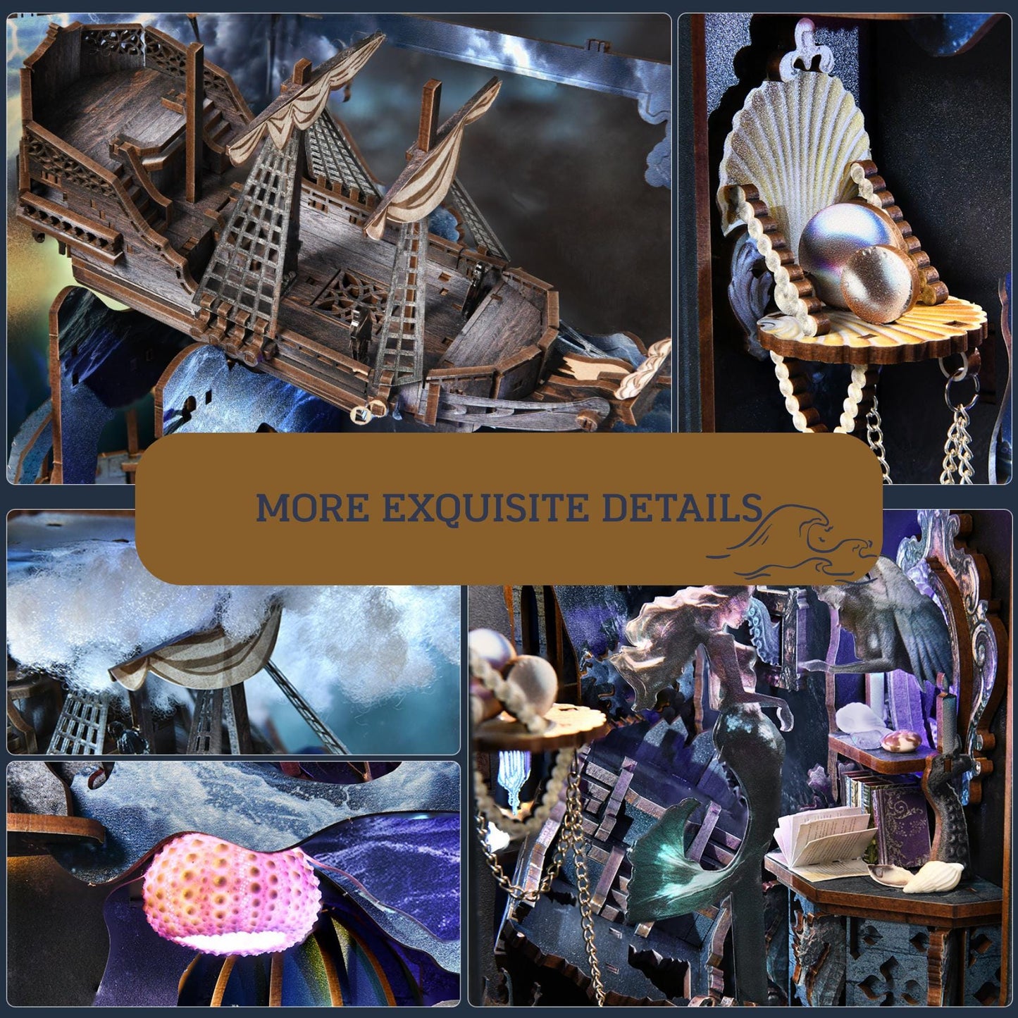 Whispers of the Siren Book Nook |The song of the sirens | 260 Pcs Miniature Bookshelf Decoration | 3D DIY Wooden Puzzle Miniature | Bookend