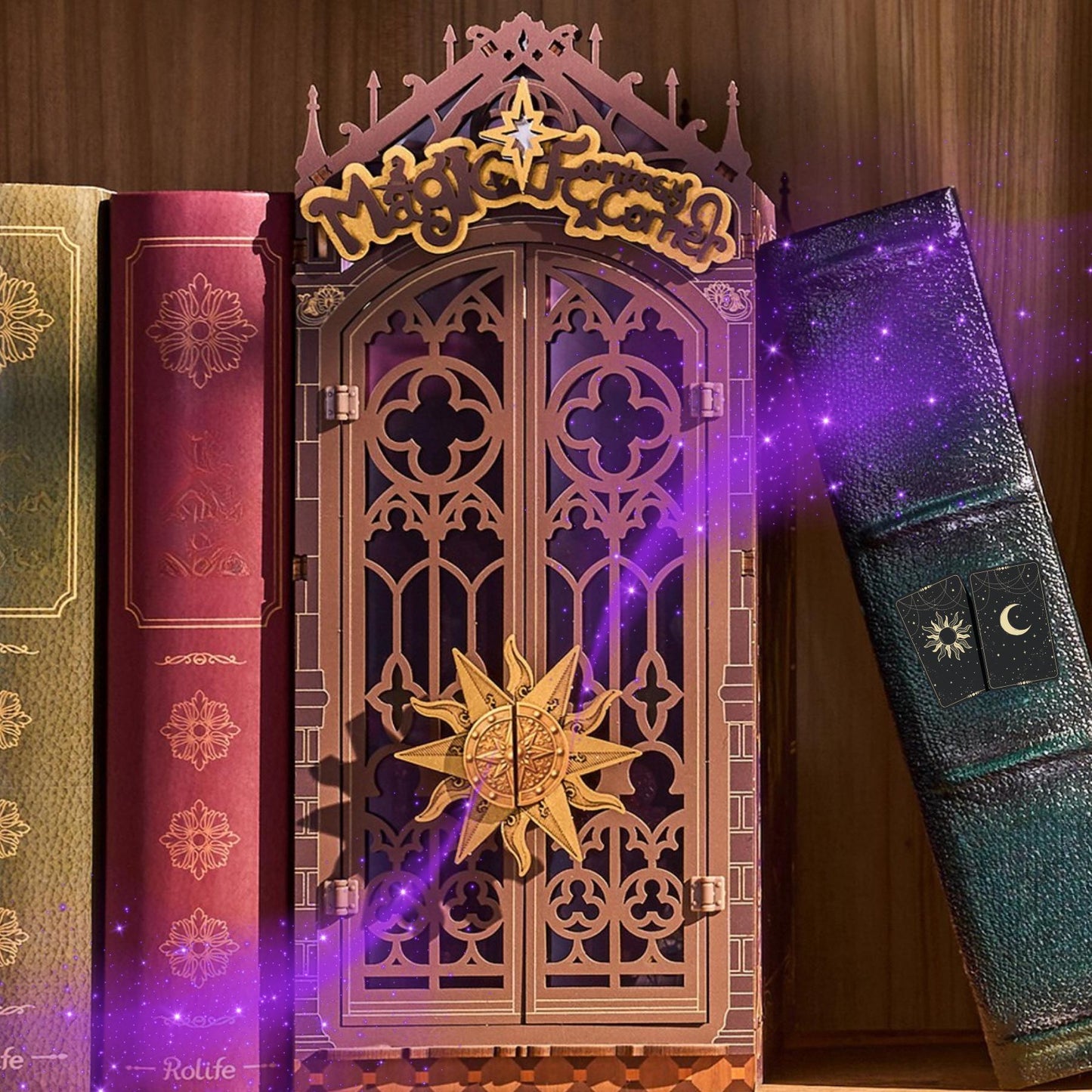 The Magic Corner Book Nook | Fantasy Miniature Bookshelf Decoration | Halloween Book ends