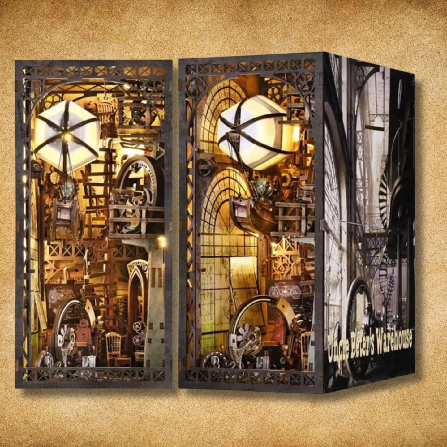 The Secret Workshop Book Nook | Uncle Peter’s Warehouse 3D DIY Book ends | Bookshelf Insert