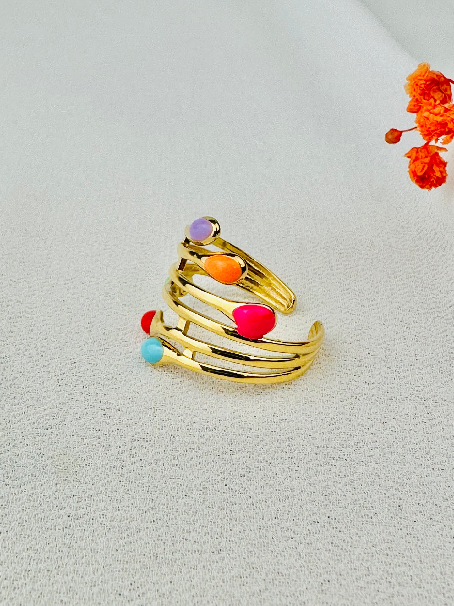 RAMAS COLORIDAS adjustable ring in stainless steel for women - golden ring with multicolored resin - Gift idea - boho jewelry for women