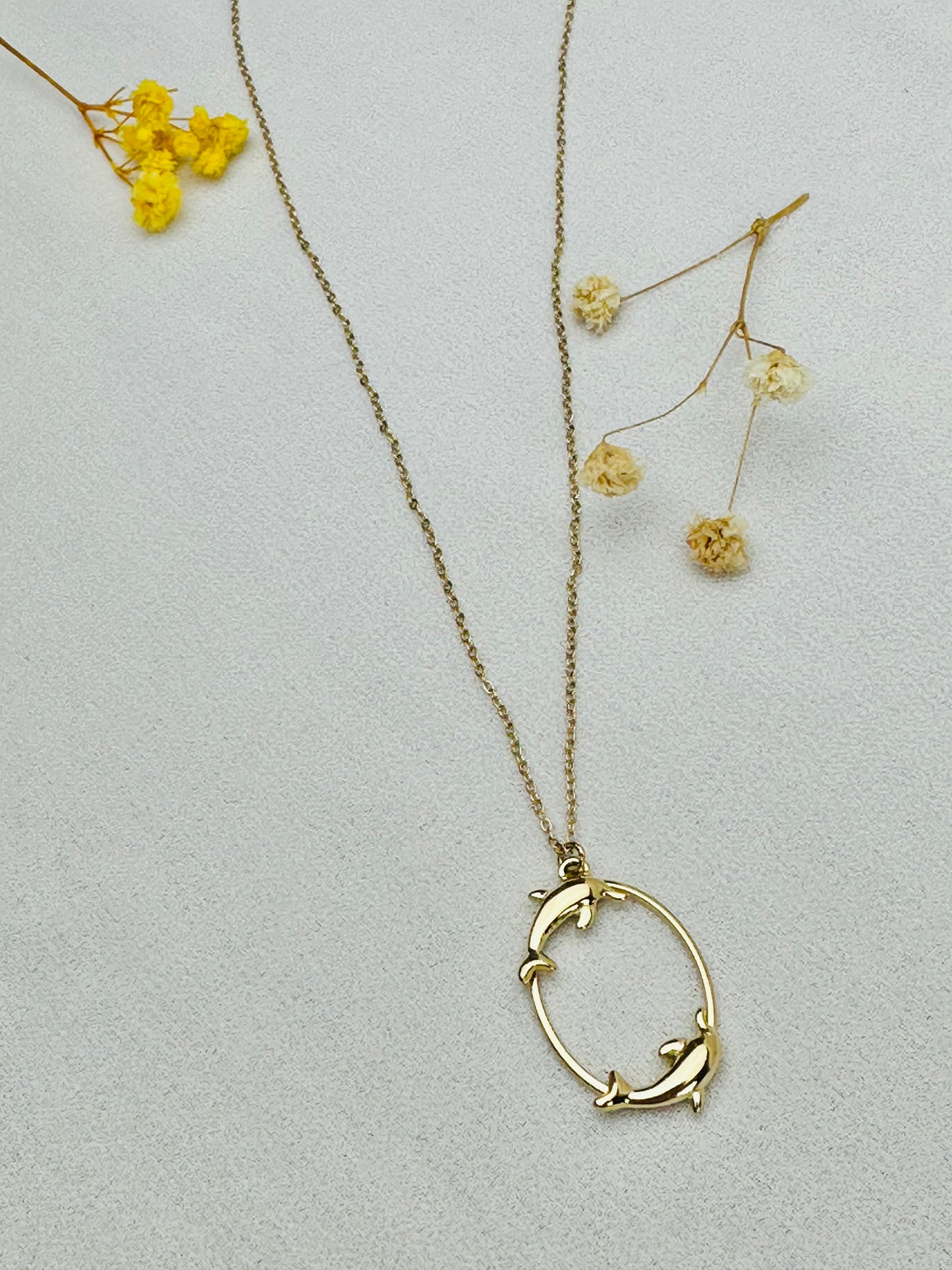 Collier DAUPHINS AMOUREUX en acier inoxydable, Idée cadeau, Bijoux pour femmes, collier acier inoxydable, collier dauphin, dauphin pendentif, stainless steel necklace, necklaces, collier acier inoxydable doré