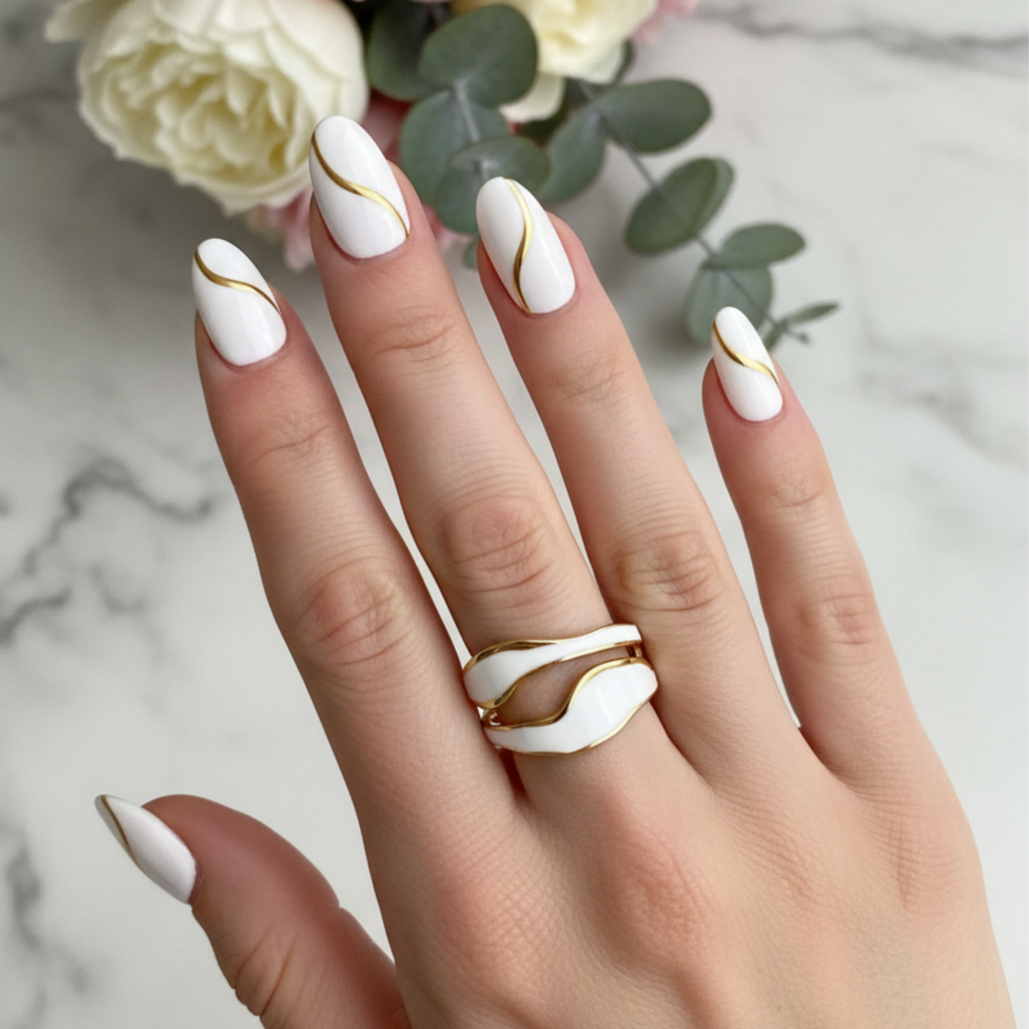 SNOW verstellbarer Ring aus goldenem Edelstahl für Damen – zweireihiger Ring – weiße Emaille – Geschenkidee – Damenschmuck.