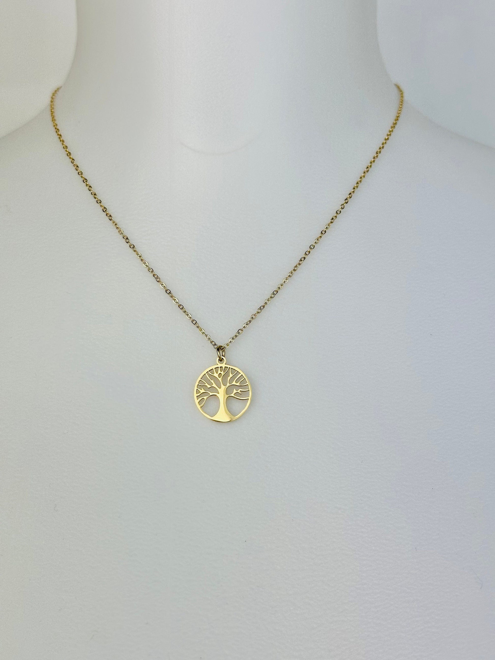 Collier SPIRITUELLA, pendentif en forme d' arbre de vie, chaîne dorée en  acier inoxydable, Idée cadeau, Bijoux femmes.