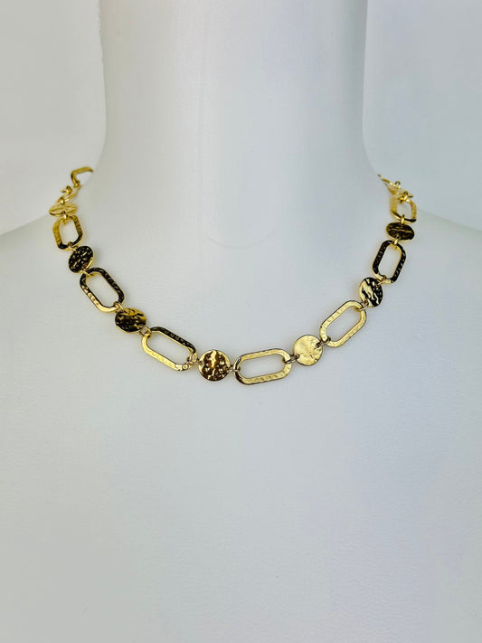 Collier ALLIANCE, chaîne dorée  acier inoxydable, , Idée cadeau, Bijoux femmes, Collier doré, effet martelé.