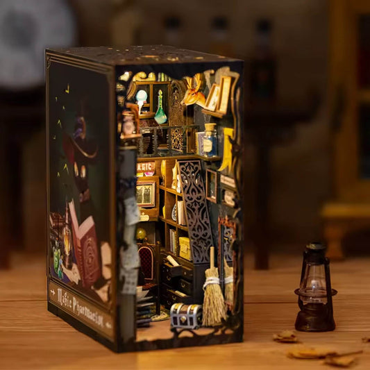 The Alchemist cat Book nook | Magical pharmacist's little haven | Bookshelf decoration | DIY Wooden Miniature|Perfect book end for christmas