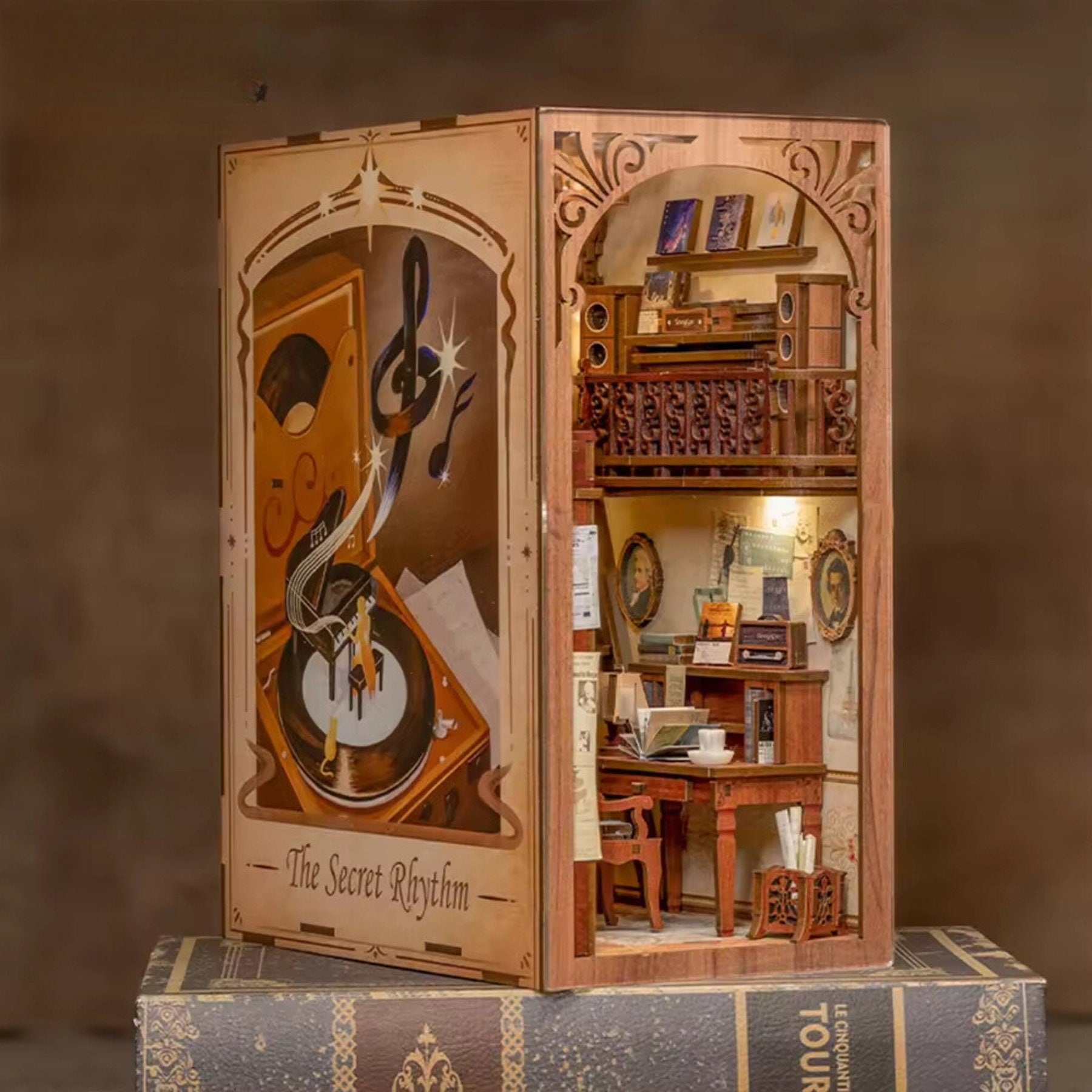 Musical melody Book nook | Secret rythm Bookshelf decoration | 3D DIY Wooden Puzzle Miniature| book ends | Perfect gift for him and her.