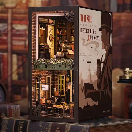 The detective house Book nook | Detective agency Bookshelf decoration | 3D DIY Wooden Puzzle Miniature| Perfect book ends gift.