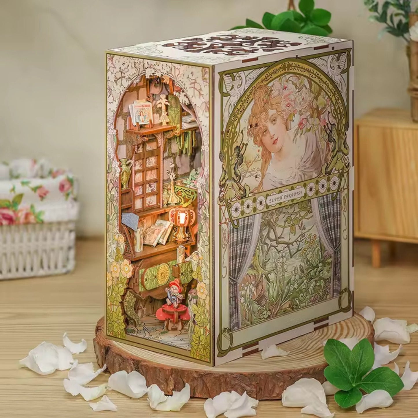 Enchanted Forest Book Nook: 3D Wooden Puzzle Miniature Bookshelf Insert