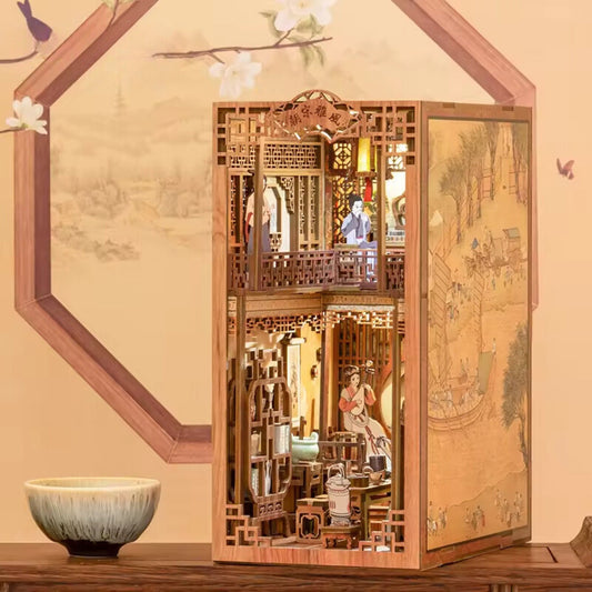 Musical tea house Book nook |  Elegant song rhythm Bookshelf decoration | 3D DIY Wooden Puzzle Miniature| Perfect book ends gift.