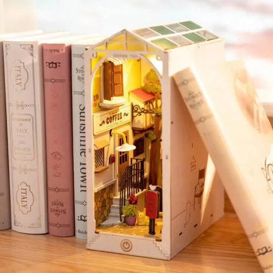 Japanese cosy town Book nook | Small twon themed booknook | sunshine town Bookshelf decoration | DIY Wooden Miniature| gift for him and her.