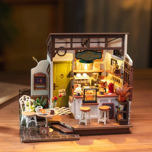 Tiny coffee shop |Dollhouse decoration | 3D DIY Wooden lovely cafe Puzzle Miniature | Home Decor | Gift for teens & adults | Christmas gift