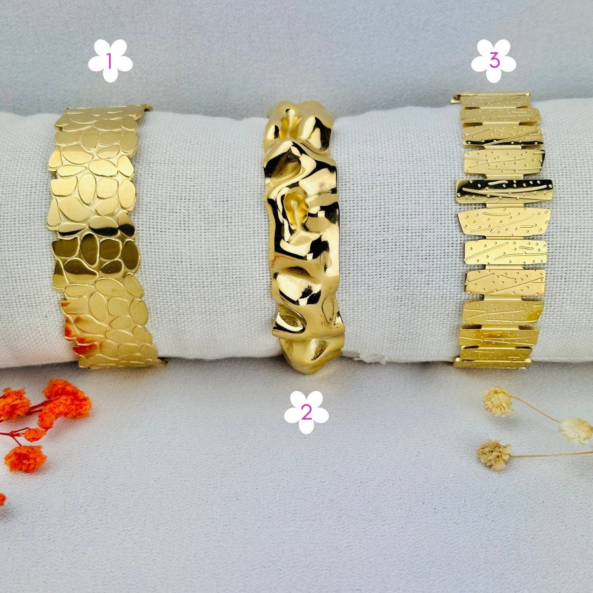 Bracelets jonc épais en acier inoxydable | bracelet ajustables dorés | Bijoux ETE | Idée cadeau pour femmes | bijoux fêtes des mères.