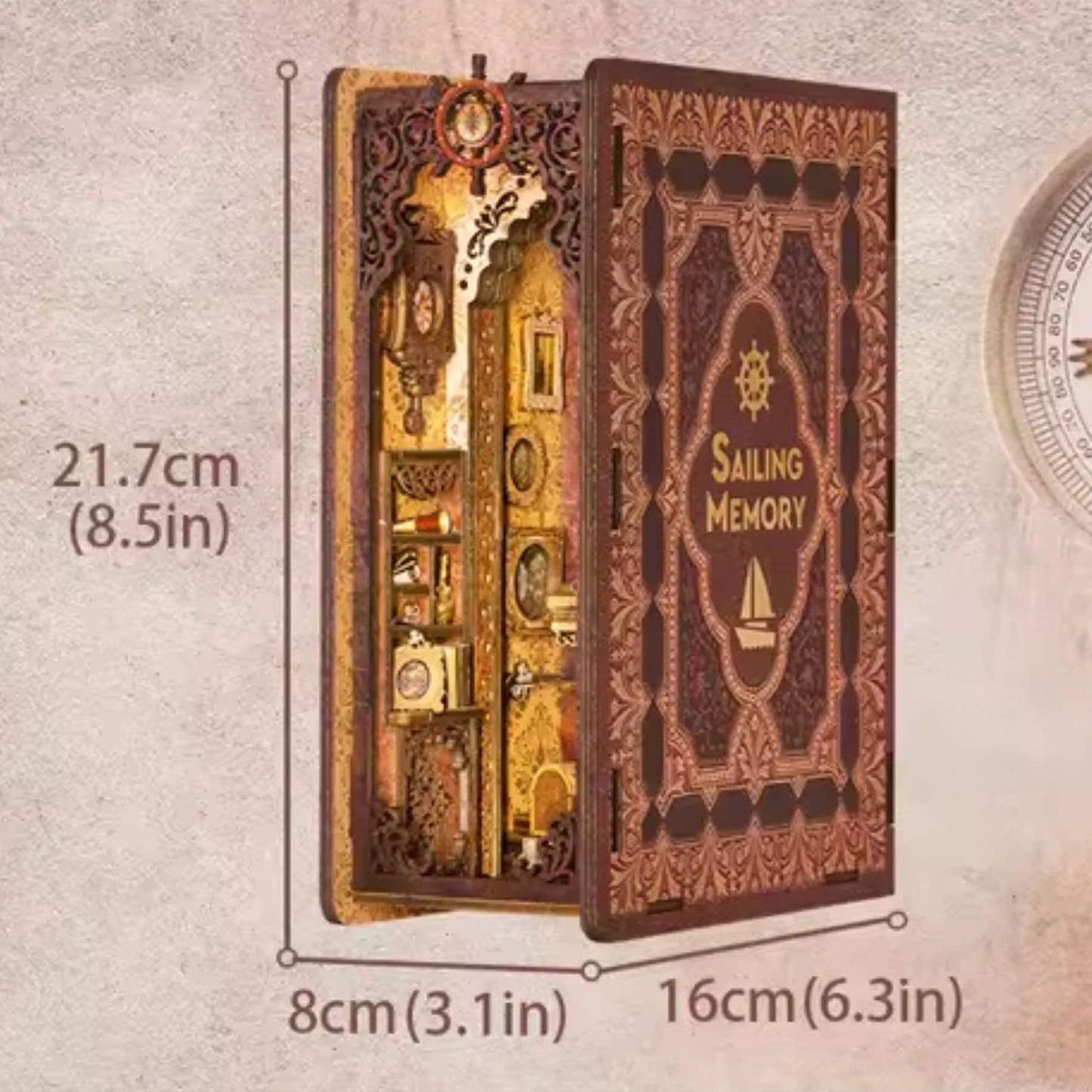 Sailing Book nook | Ancient sailing memory Bookshelf decoration | 3D DIY Wooden Puzzle Miniature| Perfect gift for him and her.