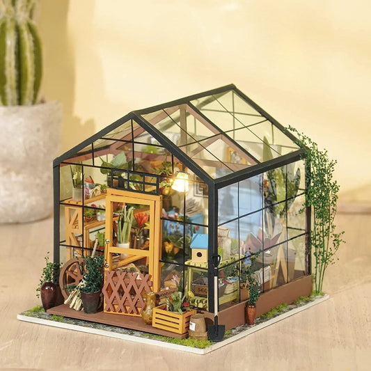 Cute Wooden Green House |Dollhouse decoration | Tiny furniture | 3D DIY Wooden House Puzzle Miniature | Home Decor | Teens & adults Gifts.