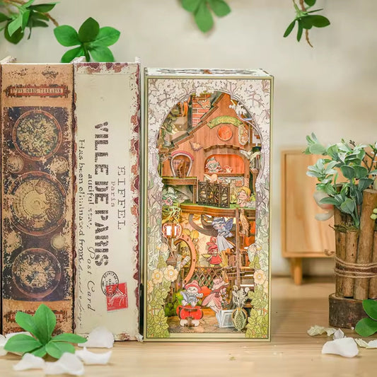 Enchanted Forest Book nook | Elven paradise Bookshelf decoration | Mythical creatures| 3D DIY Wooden Puzzle Miniature| Gift for him & her