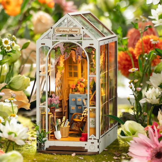 Lovely Garden House Book Nook Kit | Bookshelf decoration | Book Ends Display | 3D DIY Wooden Puzzle Miniature | Home Decor | Cute Gift Idea.