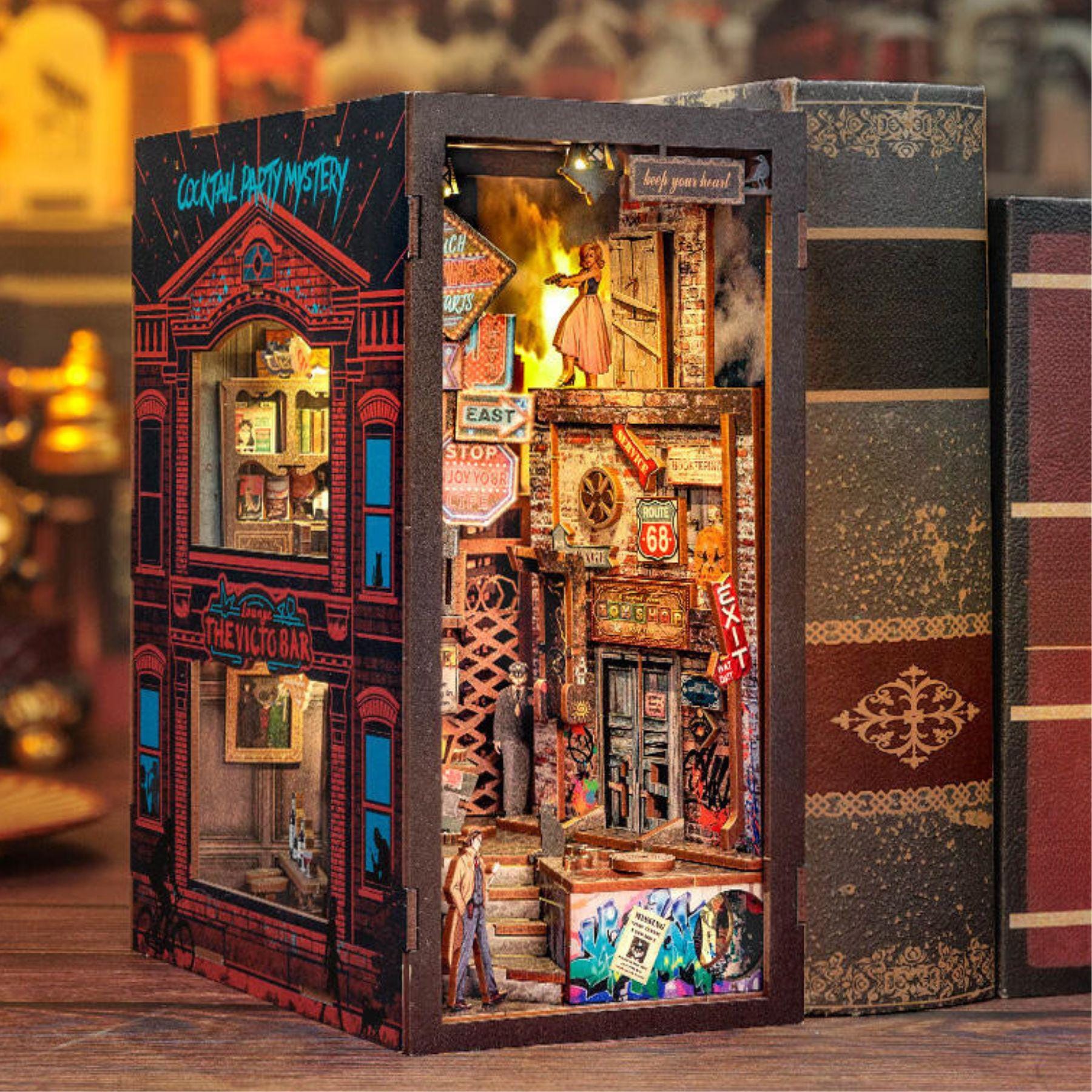 The Goodbye mystery Book nook | Detective Bookshelf decoration | 3D DIY Wooden Puzzle Miniature| Gift for christmas | Cocktail party mystery