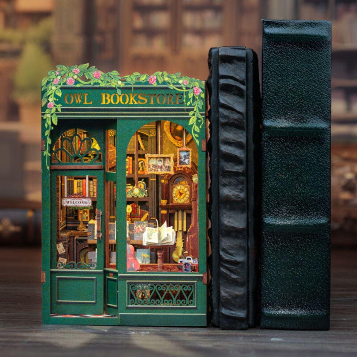 Owl Bookstore Book Nook: 3D DIY Wooden Puzzle Miniature