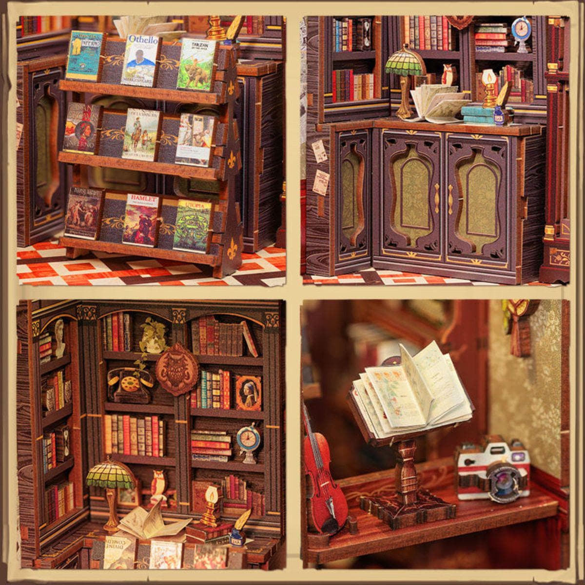 Owl Bookstore Book Nook: 3D DIY Wooden Puzzle Miniature