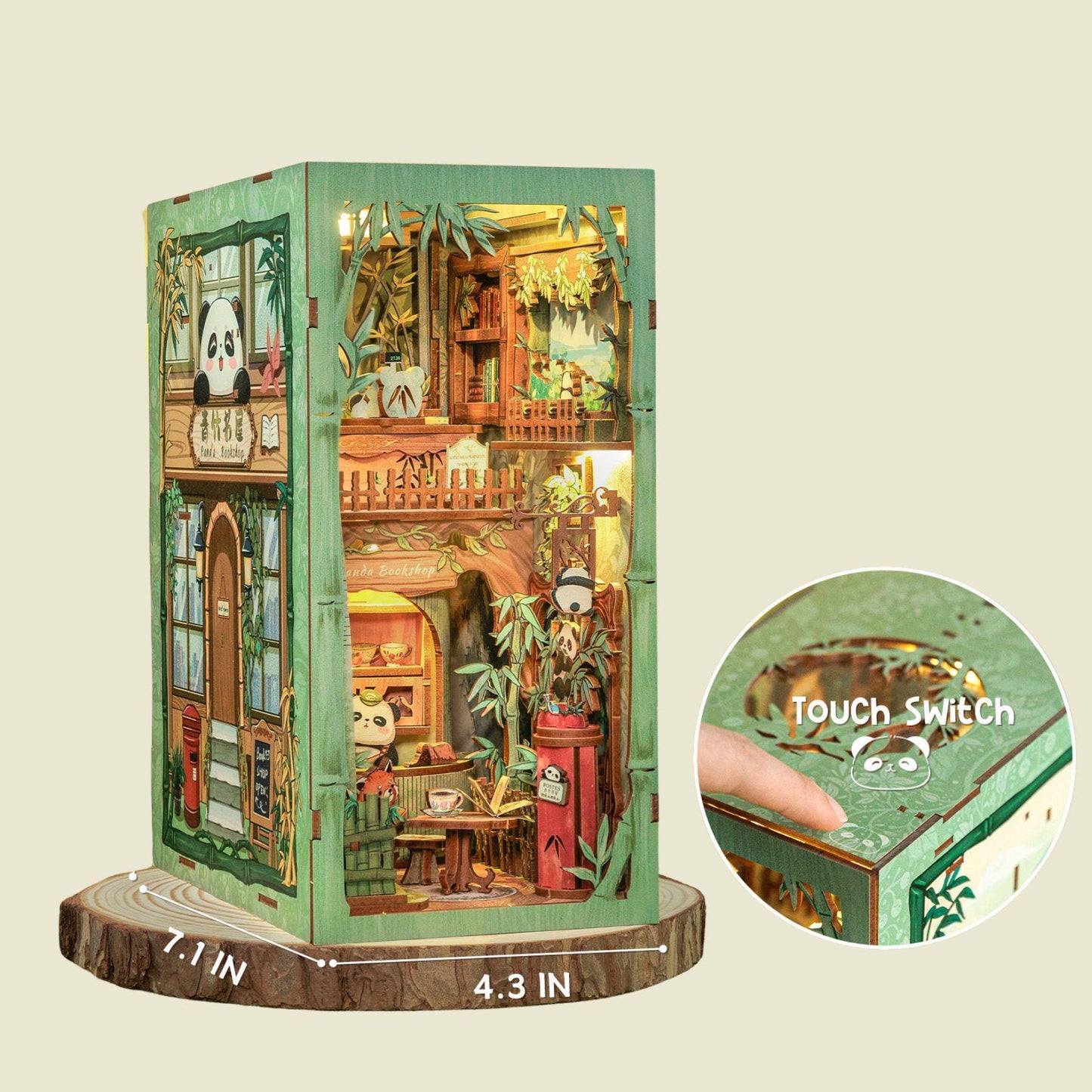 Panda Book Nook: 3D DIY Wooden Puzzle Miniature Bookshelf Insert