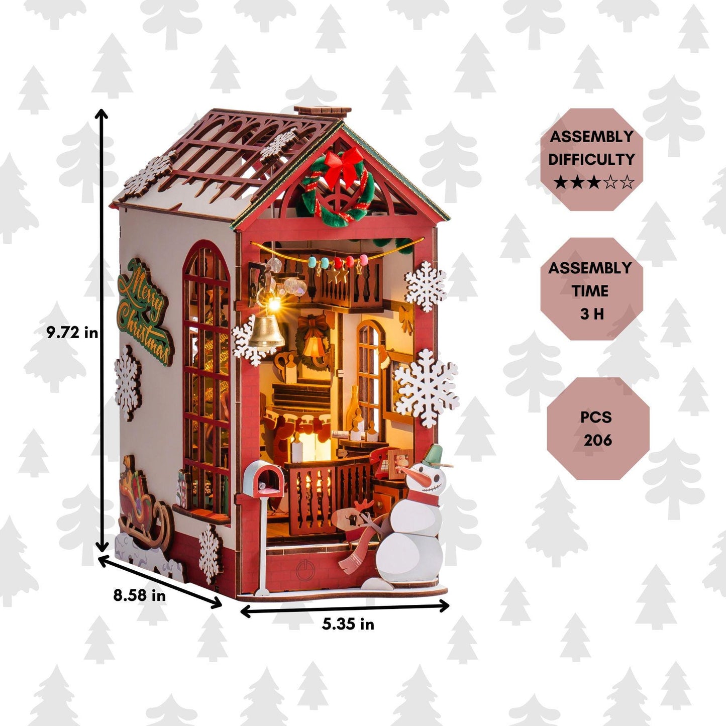 Magical Chrismtas Book nook | Christmas house book end | holiday street Bookshelf decoration | DIY Wooden Miniature | Perfect Christmas Gift