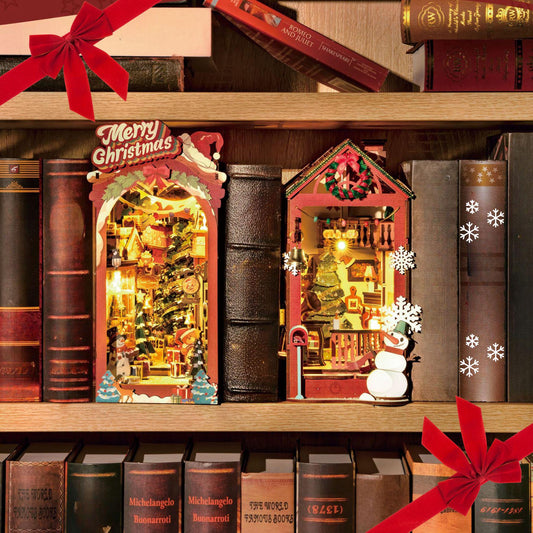 Magical Chrismtas Book nook | Christmas house book end | holiday street Bookshelf decoration | DIY Wooden Miniature | Perfect Christmas Gift