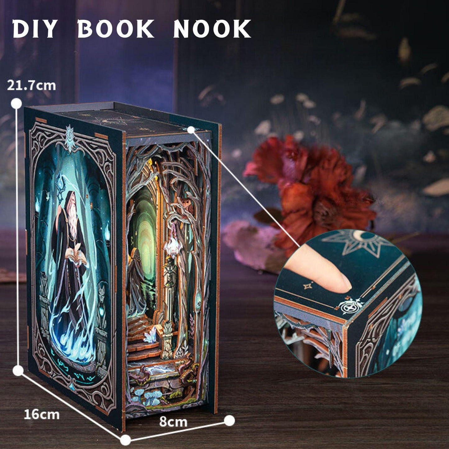 The Wonderland Gate book nook – Décoration d’étagère magique et mystérieuse – Miniature en bois DIY – Cadeau parfait pour Halloween ou Noël