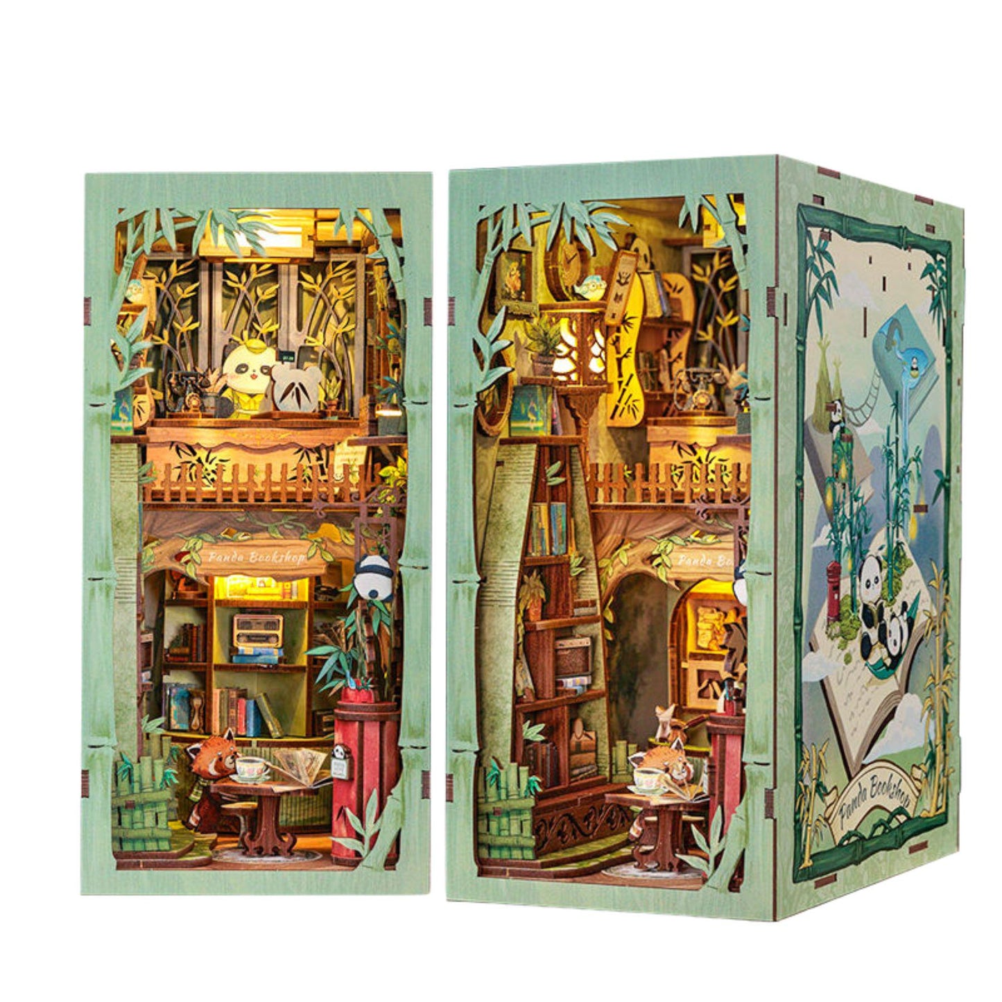 Panda Book Nook: 3D DIY Wooden Puzzle Miniature Bookshelf Insert