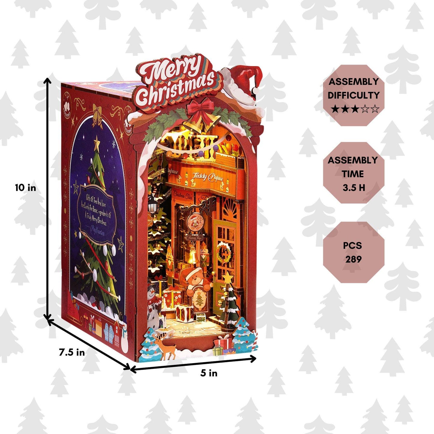 Magical Chrismtas Book nook | Christmas house book end | holiday street Bookshelf decoration | DIY Wooden Miniature | Perfect Christmas Gift