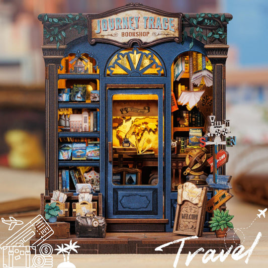 The traveler journey Book nook | Mini bookstore | Bookshelf decoration | Book ends | 3D DIY Wooden Puzzle Miniature| Perfect book end gift