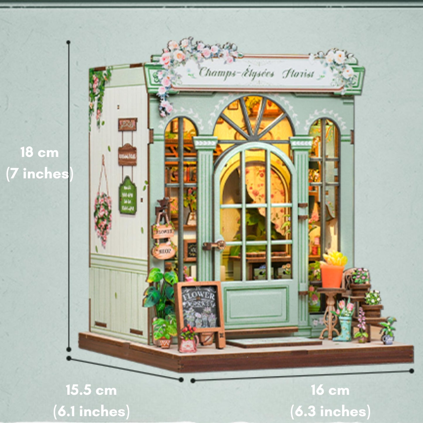 The Parisian Florist Book Nook | Boutique de Fleurs des Champs-Élysées | Décoration de Bibliothèque | Serre-livres | Miniature Puzzle en Bois 3D DIY | Pour Amoureux des Livres