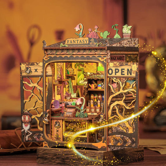Fantasy Plant Shop Book Nook: 3D DIY Wooden Miniature Bookshelf Decoration