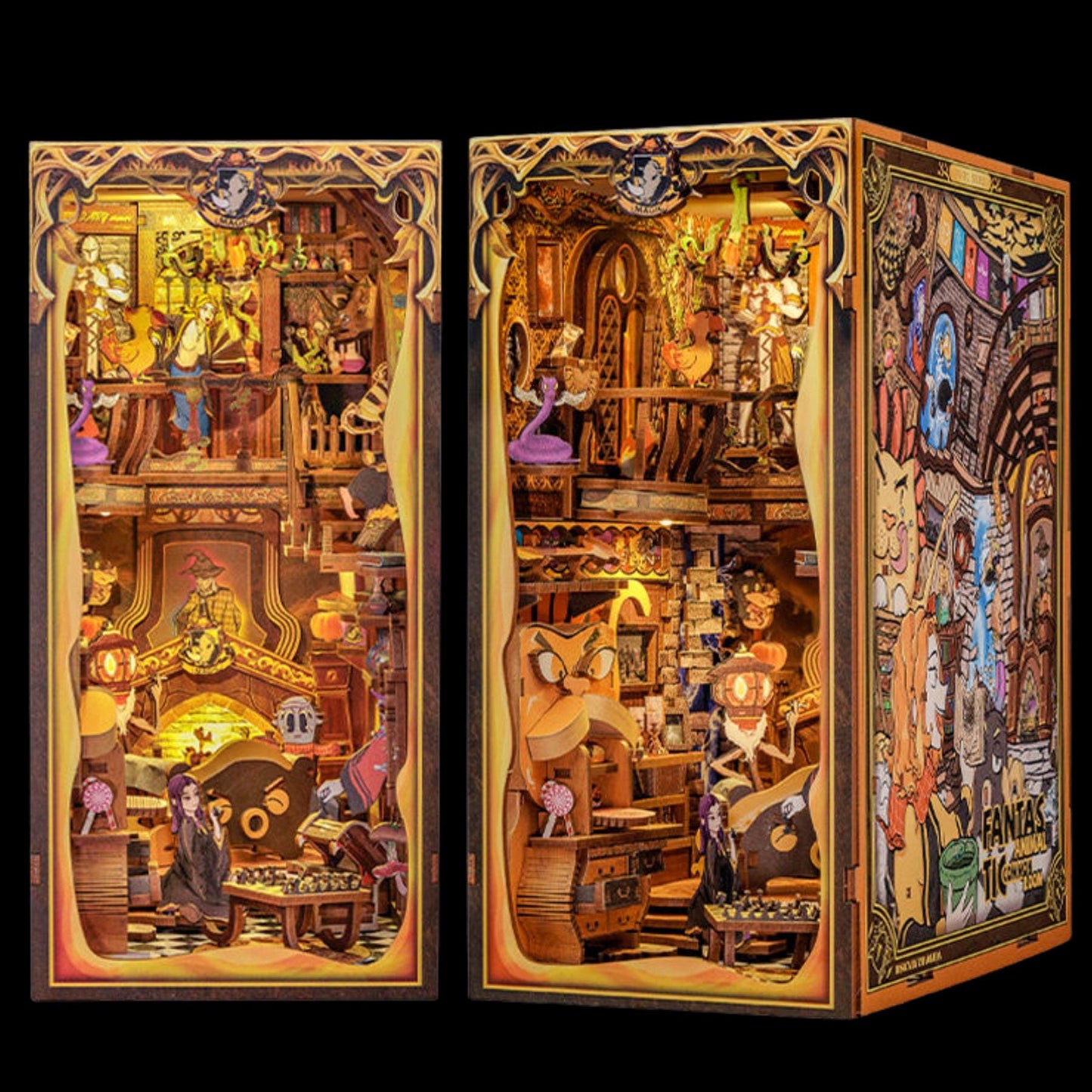 Mythical creatures Book nook | Chambre des créatures fantastiques Décoration d’étagère | Miniature en bois DIY | Serre-livres fantastiques | Cadeau parfait