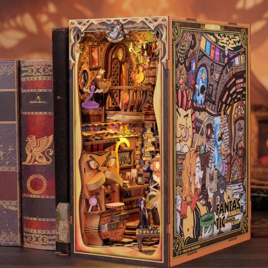 Mythical creatures Book nook | Fantastic animals room Bookshelf decoration | DIY Wooden Miniature| Fantastic book ends | Perfect Gift
