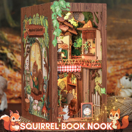 Squirrel Land Book nook | Amazing squirrel collector Bookshelf decoration | DIY Wooden Miniature| book ends for animal lover | Perfect Gift