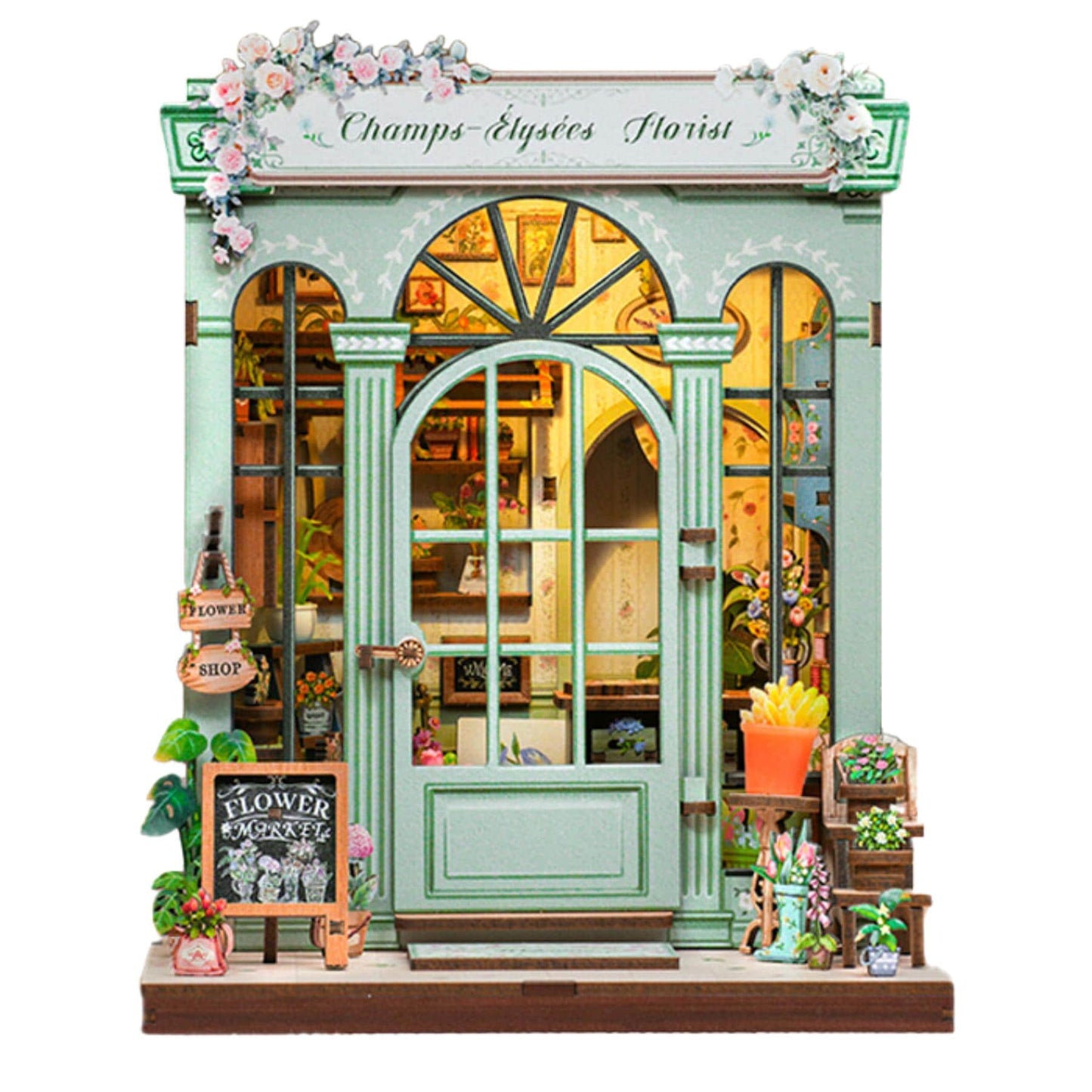 The Parisian Florist Book Nook | Boutique de Fleurs des Champs-Élysées | Décoration de Bibliothèque | Serre-livres | Miniature Puzzle en Bois 3D DIY | Pour Amoureux des Livres
