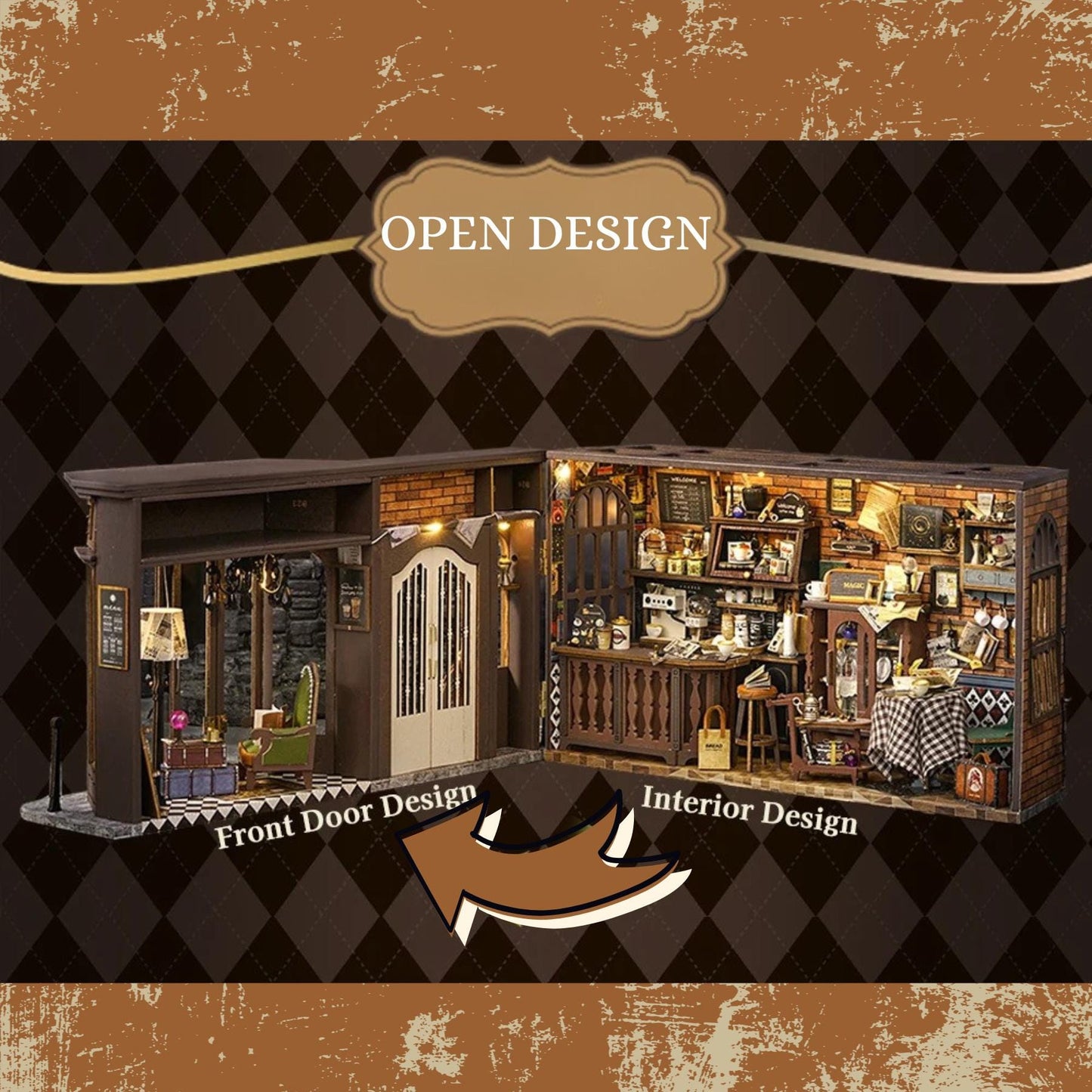 Vintage Coffee Shop Book Nook: 3D DIY Wooden Puzzle Miniature