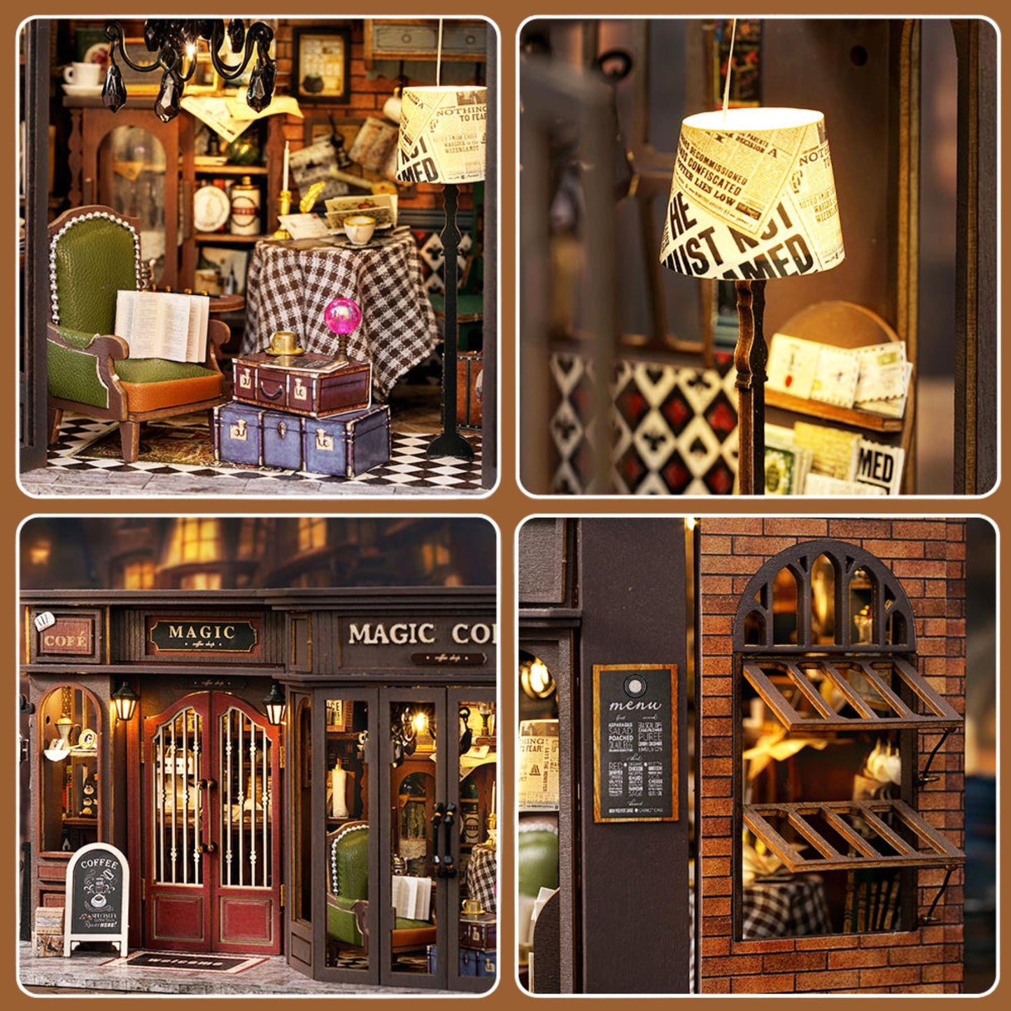 Vintage Coffee Shop Book Nook: 3D DIY Wooden Puzzle Miniature