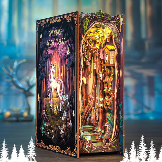 Forest Book Nook: 3D Wooden Puzzle Bookshelf Insert