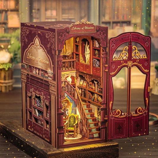 The Library of Wisdom Book nook | A hall of Forgotten Tomes Bookshelf decoration | 3D DIY Wooden Puzzle Miniature| Perfect book ends gift.