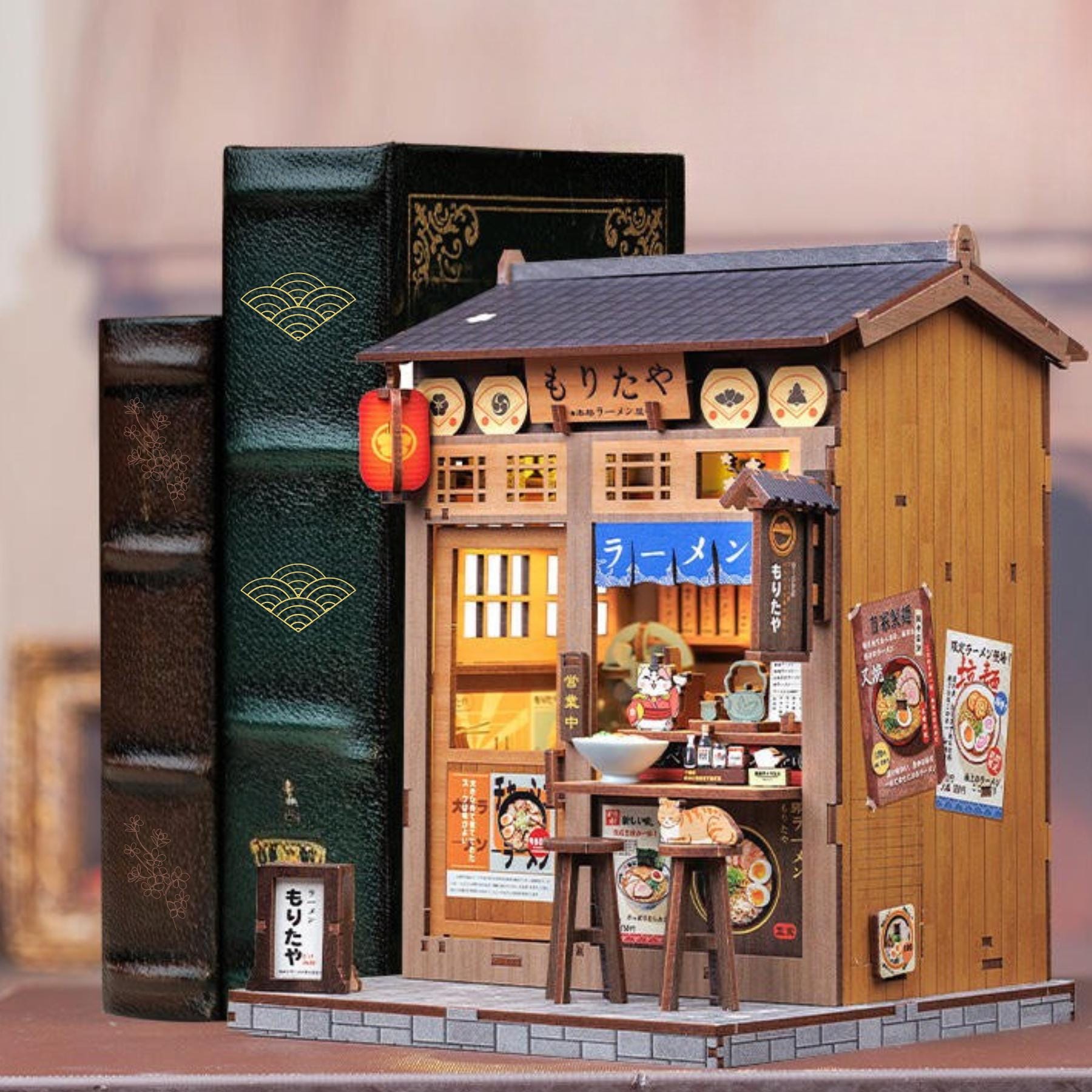 Japanese Book Nook: Morita-Ya Shop, 3D Wooden Puzzle Bookshelf Insert